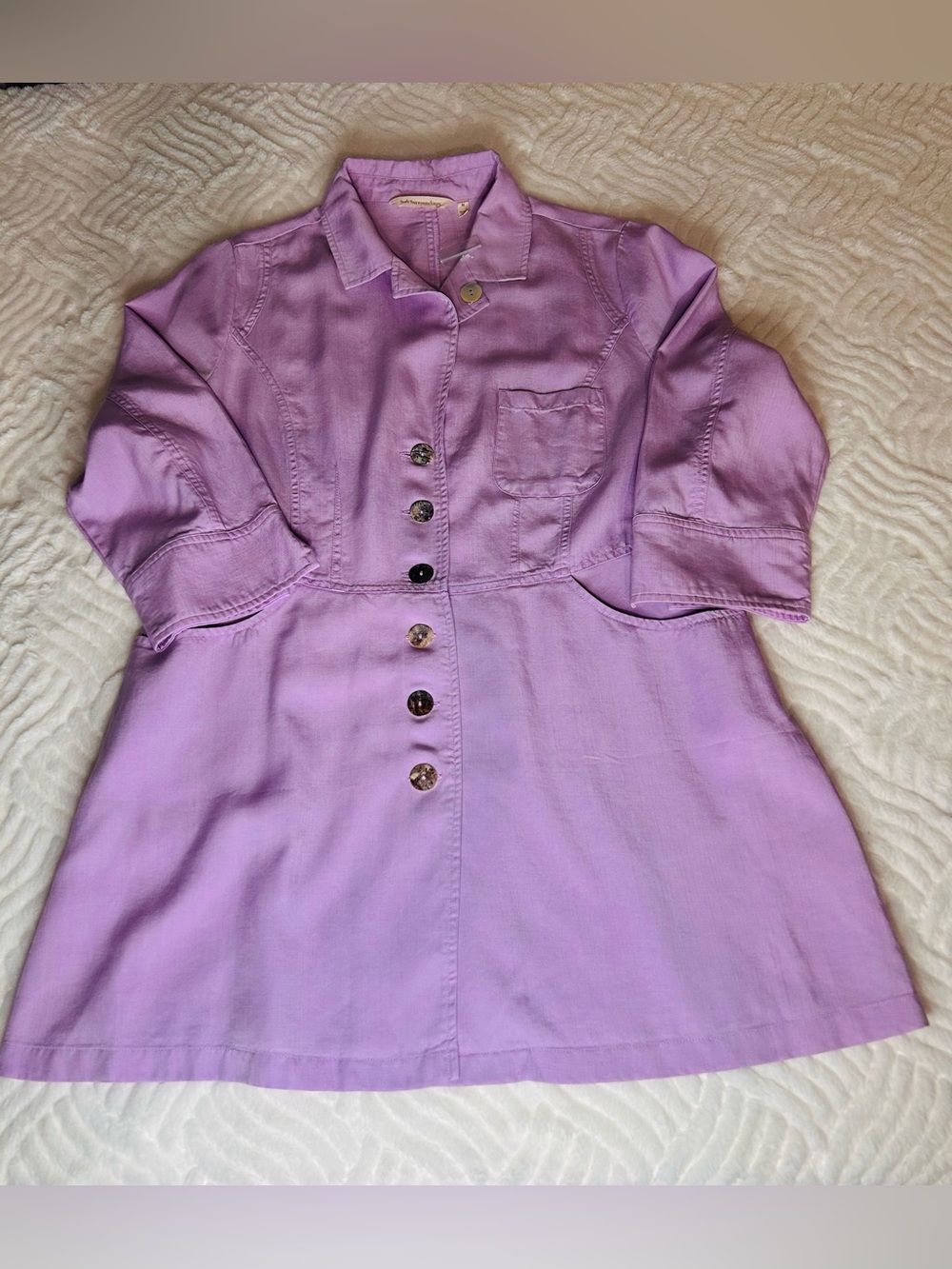 Soft Surroundings Tencel Swing Coat 3/4 Sleeves Lavender Button Front